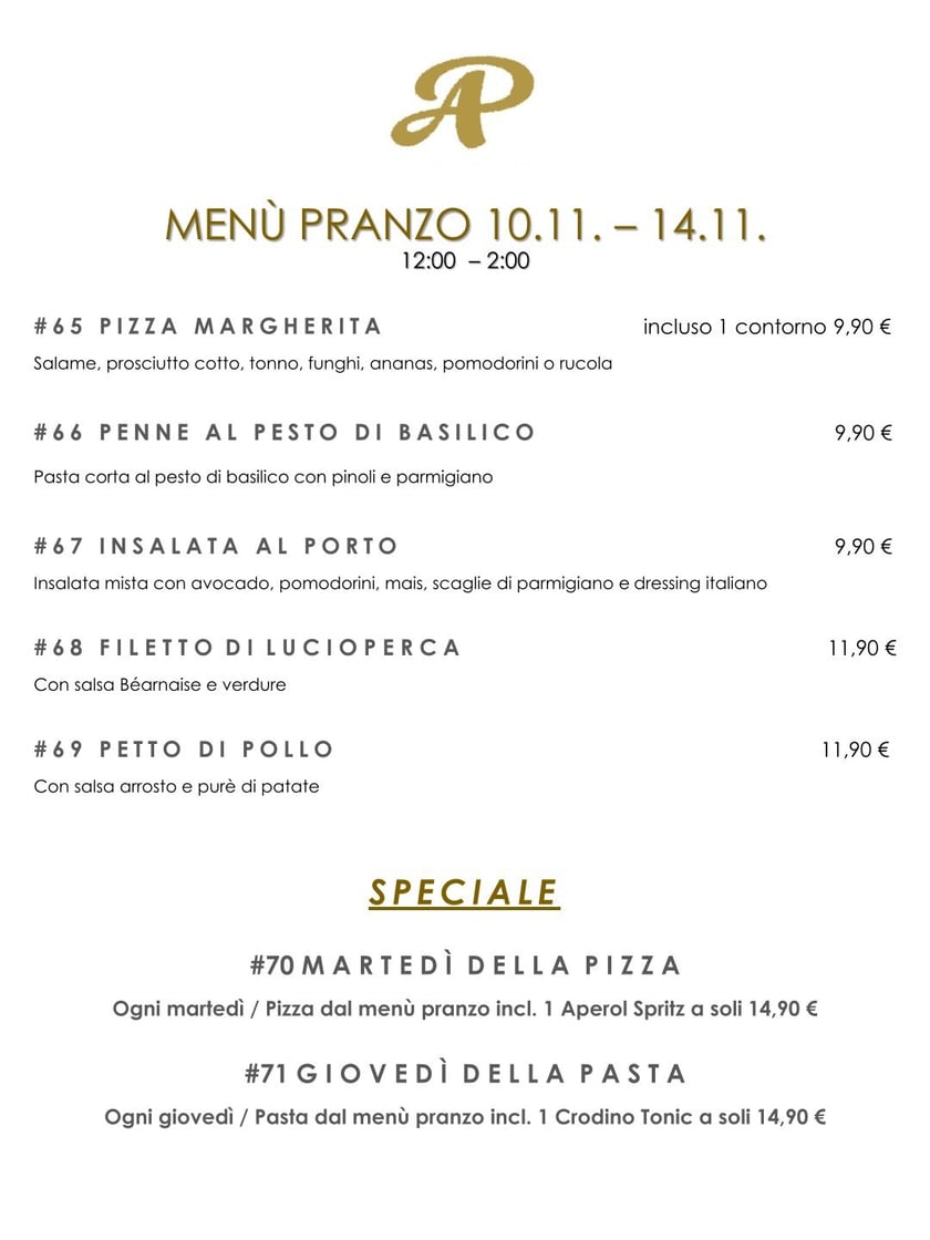 Mittagskarte 10.11. - 14.11 Italienisch