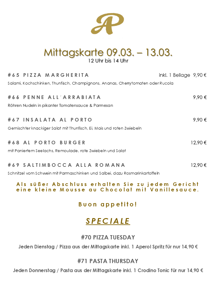 Mittagskarte 09.03. - 13.03.