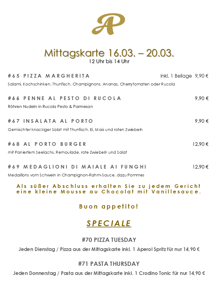Mittagskarte 16.03. - 20.03.
