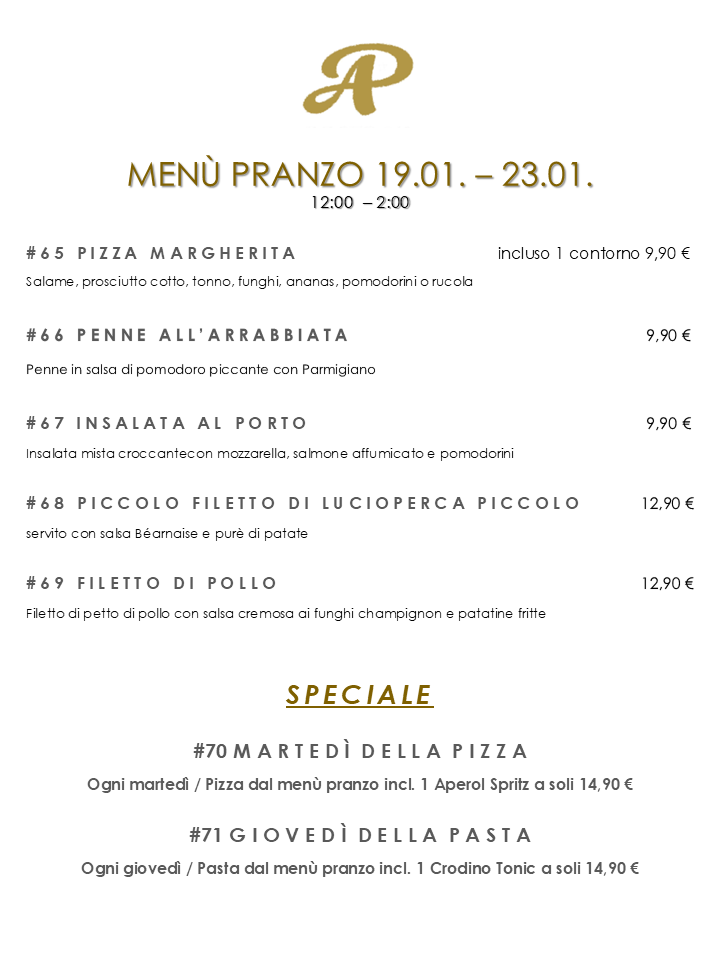 Mittagskarte 19.01. - 23.01. Italienisch