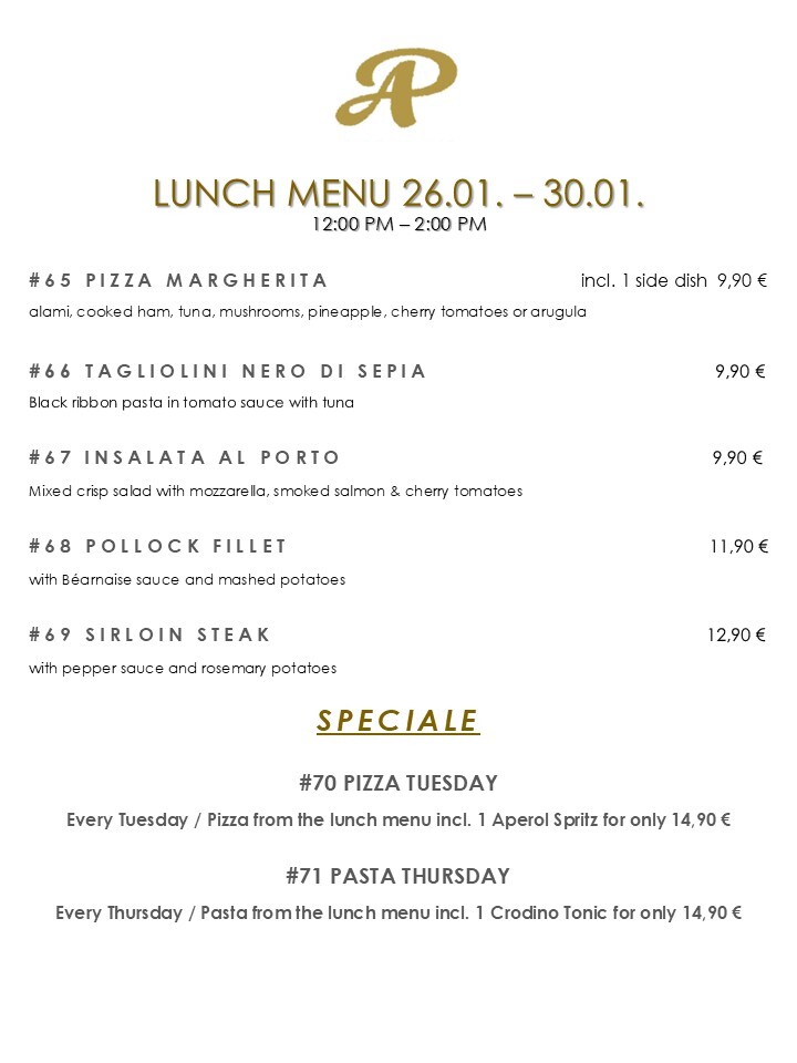 Mittagskarte 26.01. - 30.01. Englisch