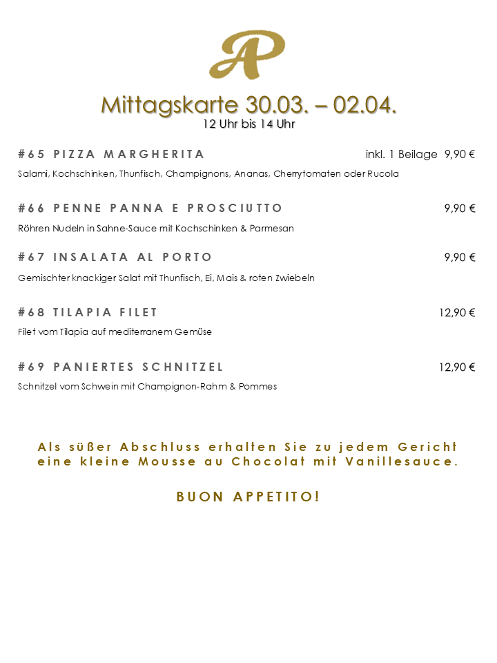 Mittagskarte 29.03. - 02.04.