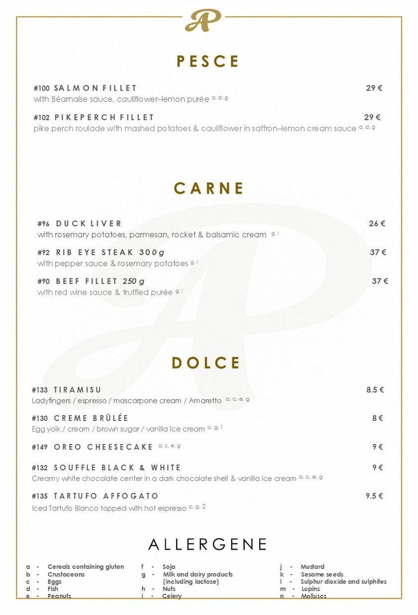 Speisekarte Dezember Englisch online Pesce