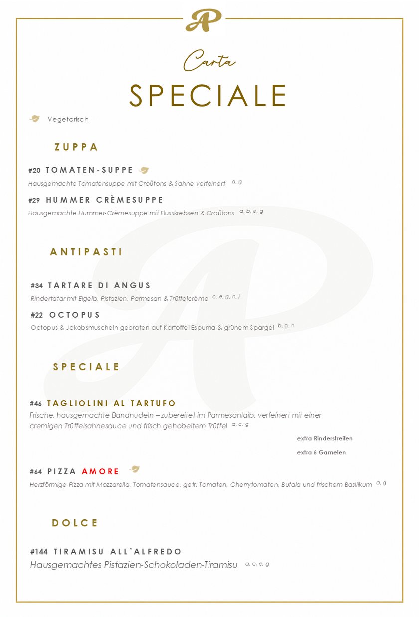 Speisekarte Februar  2026 Speciale  online