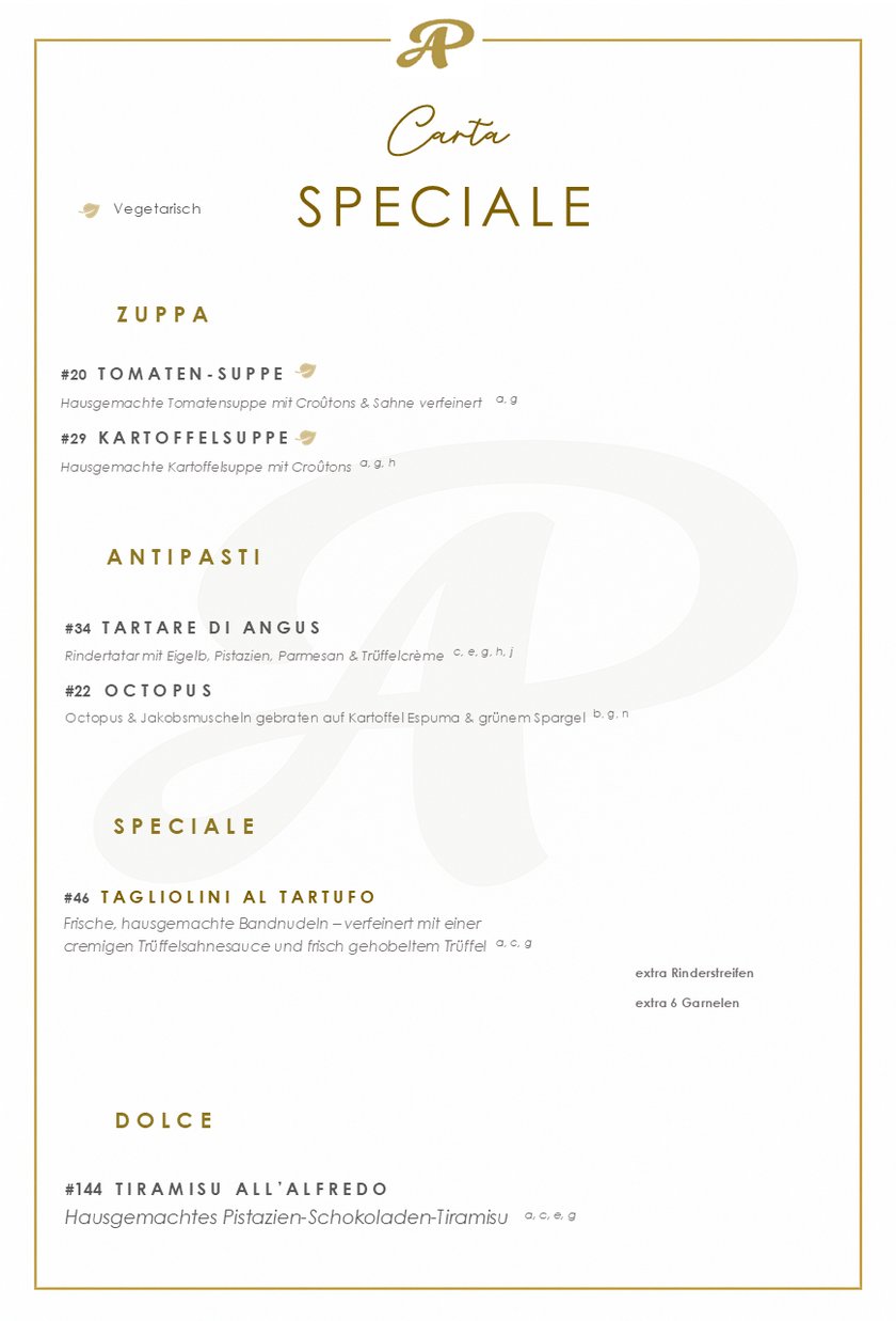 Speisekarte Jauar 2026 online Deutsch Carta Speciale